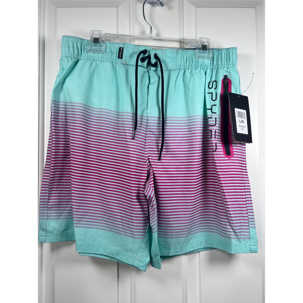 Spyder Mens Swim Trunks Mint Green Purple Ombre Striped Board Shorts X-Large NWT